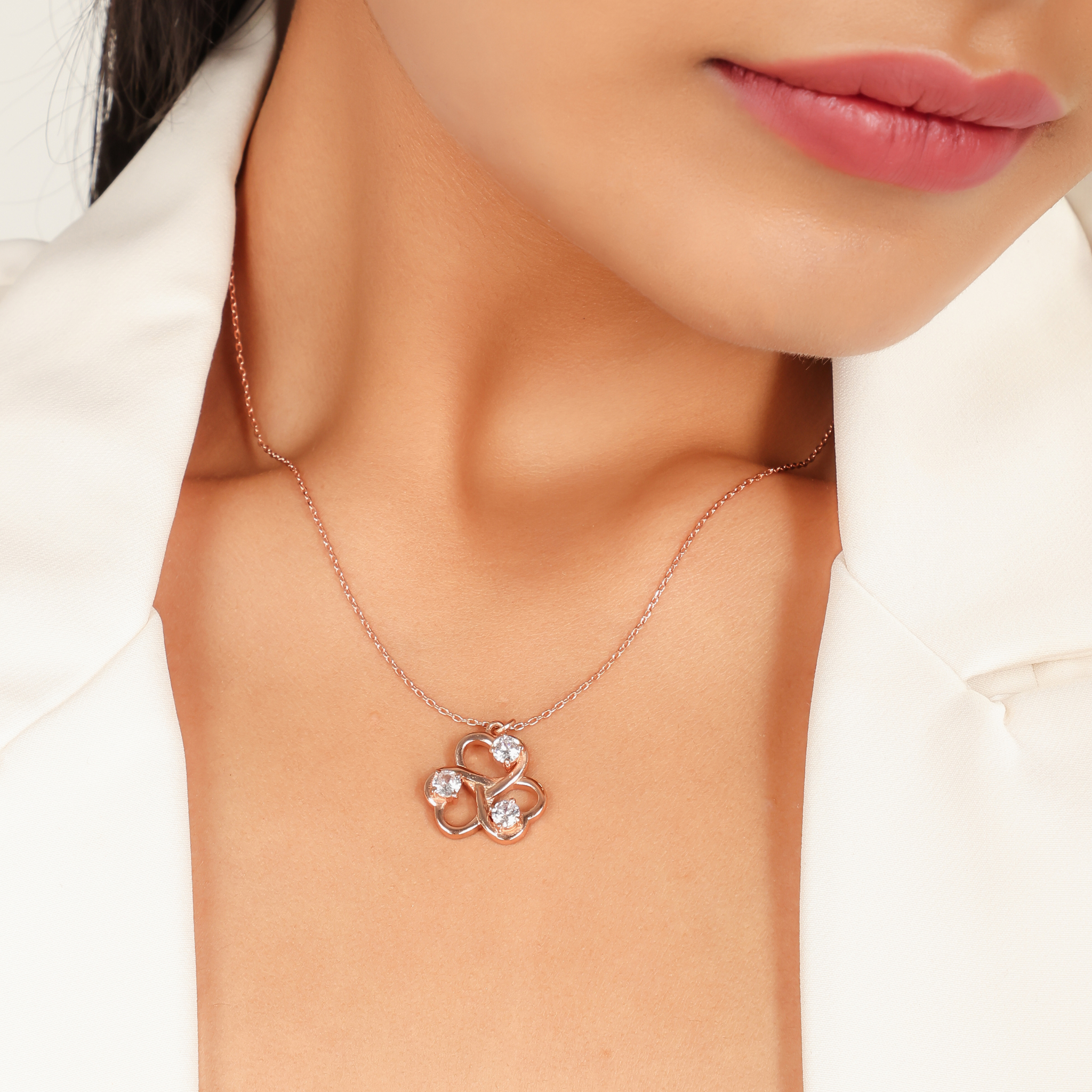 Trio Heart Pendant With Chain, Hallmarked 925 Sterling Silver